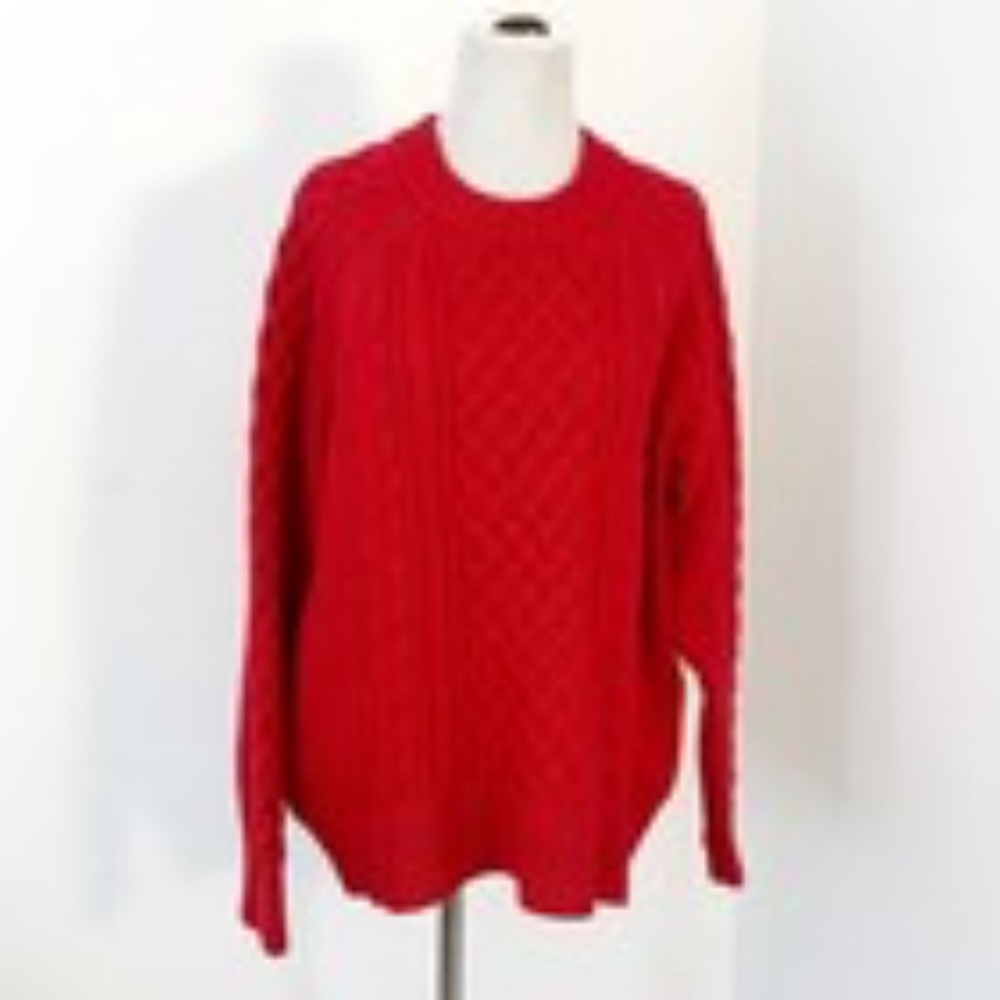 J. CREW Cable Knit Women’s XL Red Sweater Holiday Fisherman Nautical Preppy Cozy - Picture 2 of 11